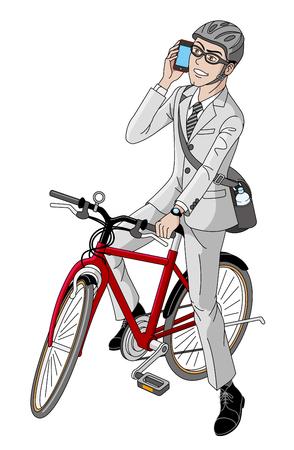 businessman riding a bicycle on white backgroundのイラスト素材