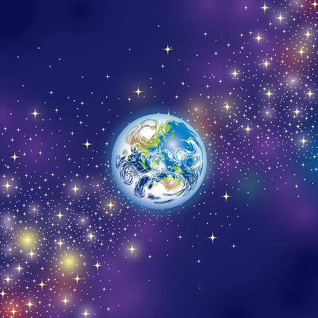 The Planet Earth in Space on a blue background.のイラスト素材