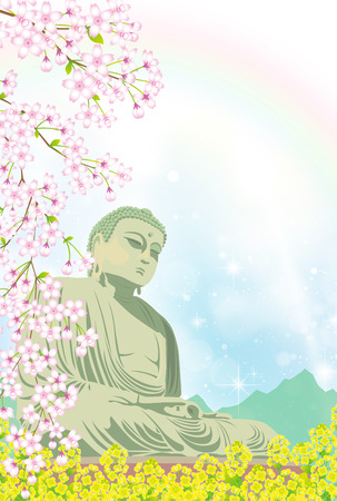 The great buddha and cherry blossomsのイラスト素材