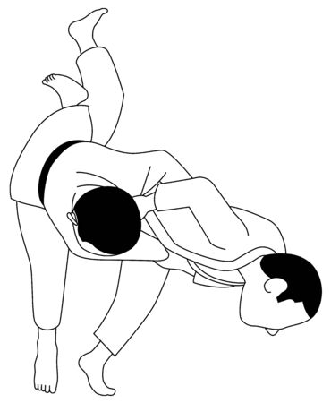 Two judokas fighting. Judoka in white judogi throwing opponent with UCHIMATAのイラスト素材