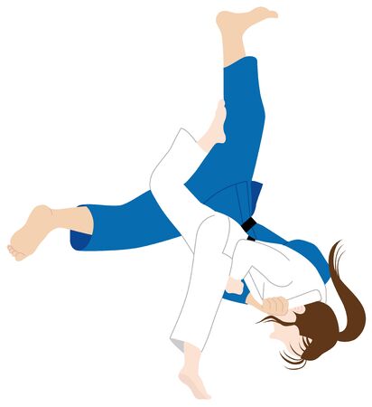Two judokas fighting. Judoka in white judogi throwing opponent with UCHIMATAのイラスト素材