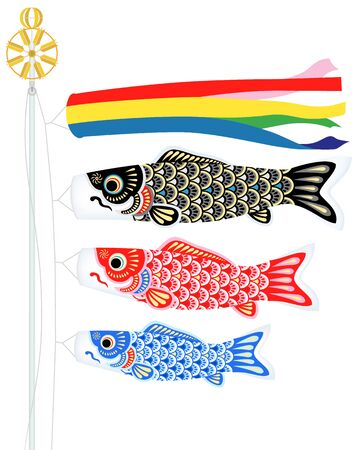 KOINOBORI / Japanese traditional carp-shaped streamers hung up on Children's Dayのイラスト素材