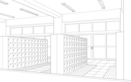 Elevated entrance School Cartoon-style background materialのイラスト素材