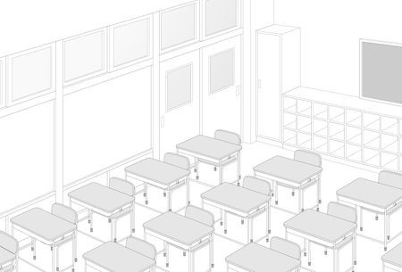 Classroom School Cartoon Style Background Materialのイラスト素材