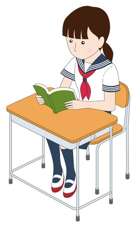 a female student reads a bookのイラスト素材