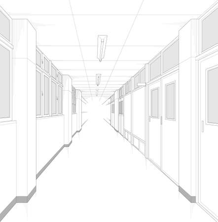 School hallway cartoon style background materialのイラスト素材
