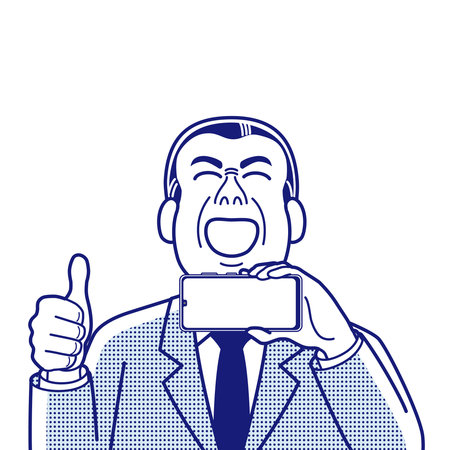 Man showing off smartphone display screenのイラスト素材