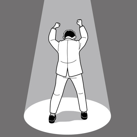Rear view of a man in a guts pose and rejoicingのイラスト素材