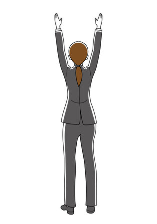 Rear view of a business woman doing banzaiのイラスト素材
