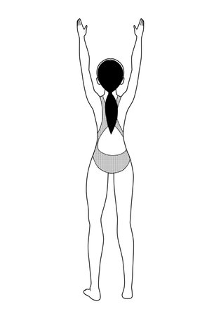 Back view of woman in swimsuit doing preparatory gymnasticsのイラスト素材