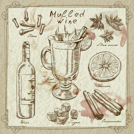 mulled wine design elementsのイラスト素材
