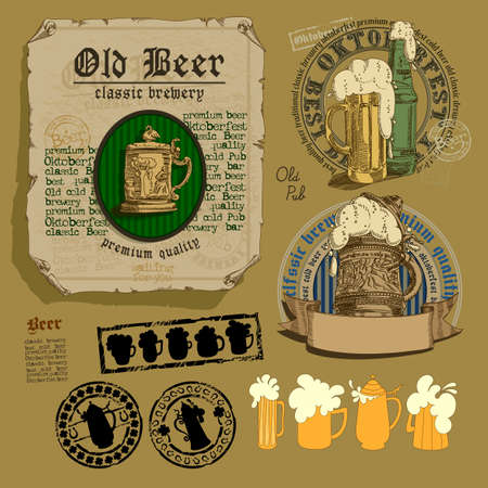 set of different beer elements for your designのイラスト素材