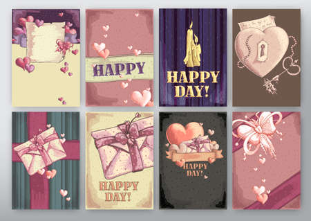 set of eight design templates for greeting cardsのイラスト素材