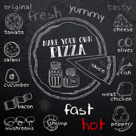 Pizza and ingredients for cookingのイラスト素材