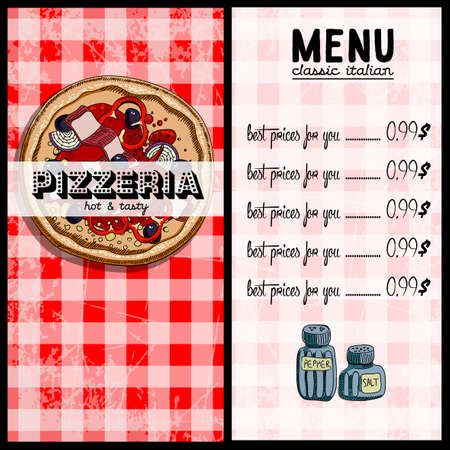 Sample menu design in the pizzeria, freehand drawingのイラスト素材