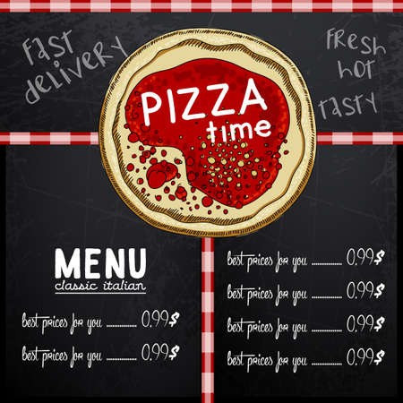Sample menu design in the pizzeria, freehand drawingのイラスト素材