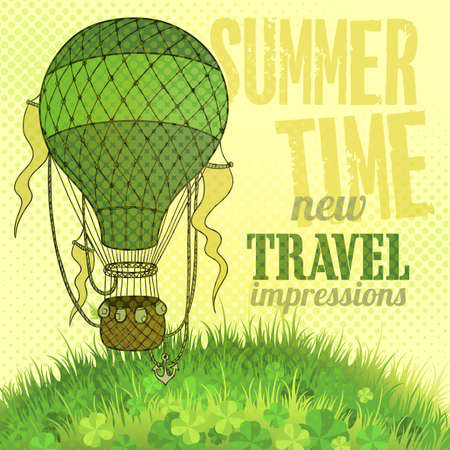 unforgettable experience of a new journey in a balloon in the summer timeのイラスト素材