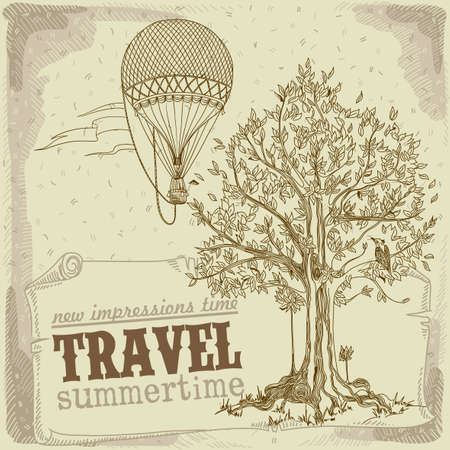 unforgettable experience of a new journey in a balloon in the summer timeのイラスト素材