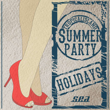 Advertisement summer holiday on the tropical islands with female legs in sandalsのイラスト素材