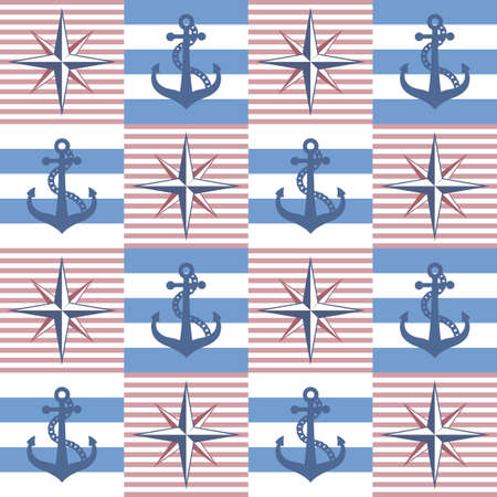 Seamless striped background with anchorsのイラスト素材