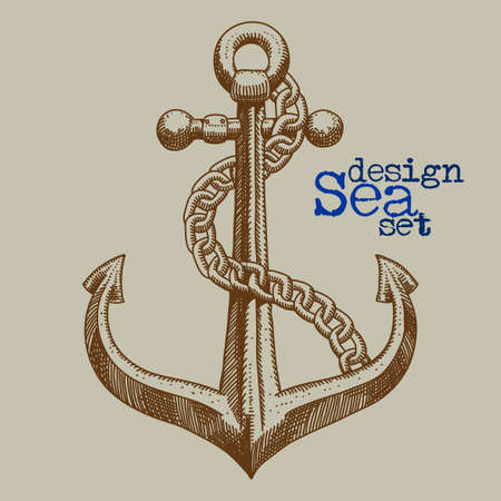 Drawing by hand of a sea anchor with a chain