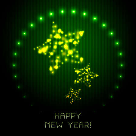 Three glowing stars in a circle on a striped green background and greeting inscription.のイラスト素材