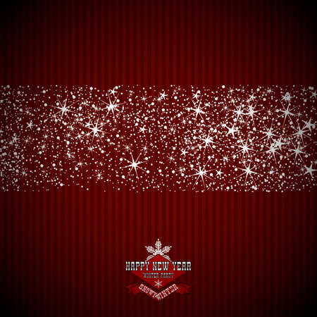 The design of the invitation to the New Year's party. Strip of snowflakes and stars on a red striped background and the inscription.のイラスト素材