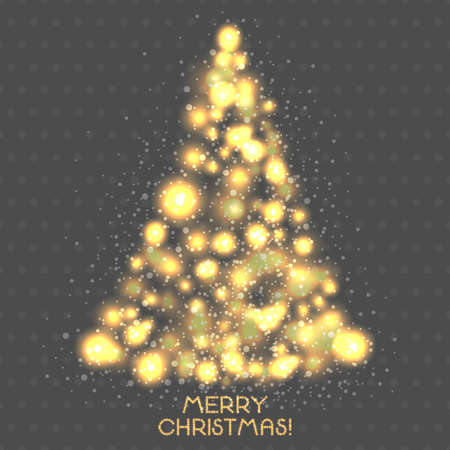 Christmas tree of glowing light bulbs on a light gray background.のイラスト素材