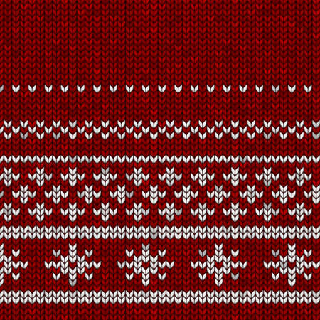 Red knitted fabric with a thin white ornament. Realistic illustration.のイラスト素材