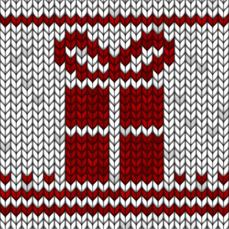 White knitted fabric with a red ornament and gift. Realistic illustration.のイラスト素材