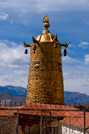Dhvaja or victory banner on the roof of the Jokhang Temple, Tibetの写真素材