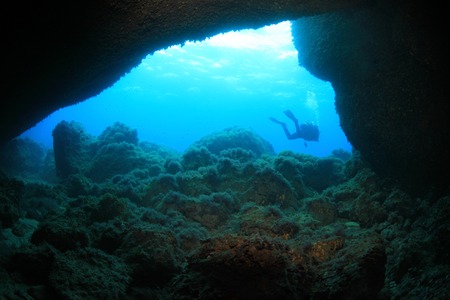 Underwater cave in the mediterranean sea