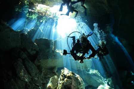 Entrance of cenote underwater cave の写真素材