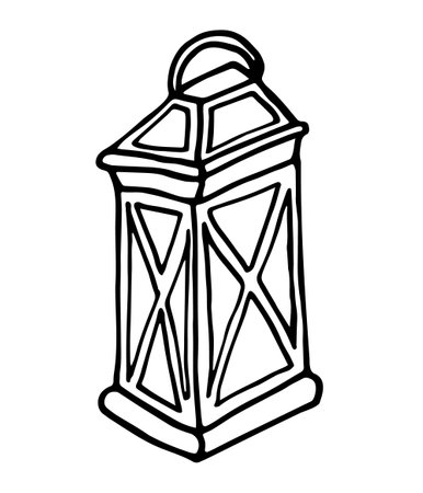 Doodle lantern. Simple line drawing of an illuminating object.Trendy doodle vector illustration. Premade logo or icon. Isolated on white background.のイラスト素材