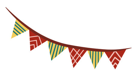 Vintage circus festive flag garland vector illustration. Geometric pattern simple flat style, isolated on white background. Carnival, birthday, circus border decoration.のイラスト素材