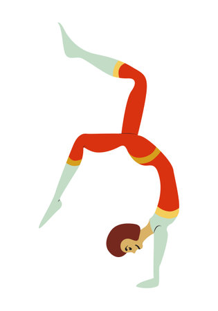 Vintage circus Gymnast girl. Actors performance. Acrobat or equilibrist, illustration.Simple flat style, isolated on white background. Circus performer.のイラスト素材