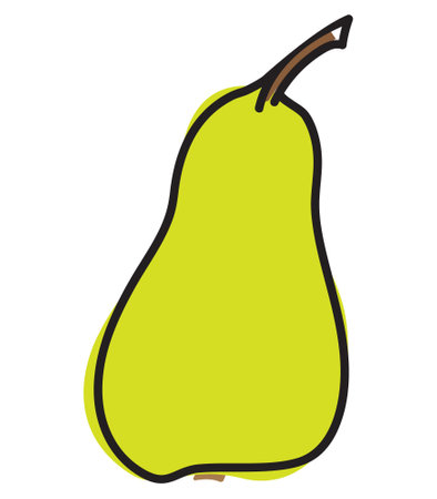 Hand Drawn Doodle geen pear Illustration. Colorful Fruit Sticker Clip Art. Tasty sweet fruit, line icon, outline vector sign, linear pictogram isolated on white background.のイラスト素材