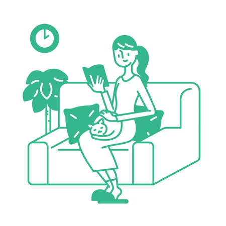 Let's spend time at home while reading booksのイラスト素材