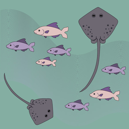 Nice sea picture with stingrays and fishのイラスト素材