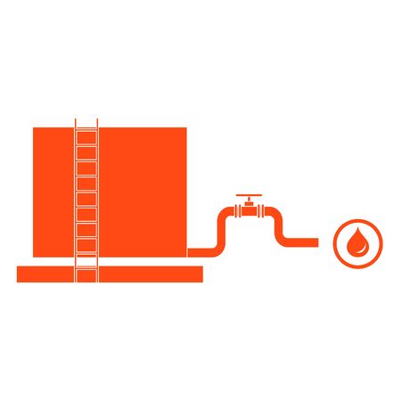 Stylized icon of the tank with oil and a pipe with a valve on a white backgroundのイラスト素材