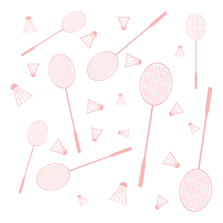 Nice picture of colorful badminton rackets and shuttlecocks on a white backgroundのイラスト素材
