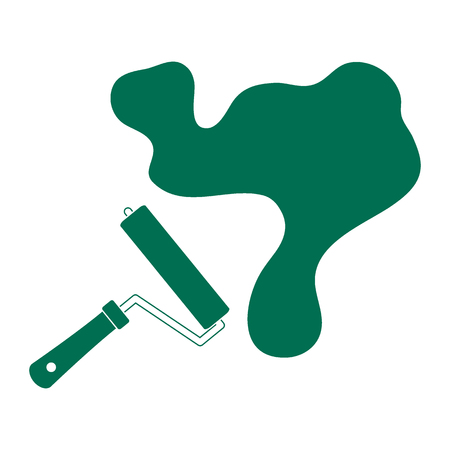 Nice picture of a colored roller for paint and a big splodge of paint on a white backgroundのイラスト素材