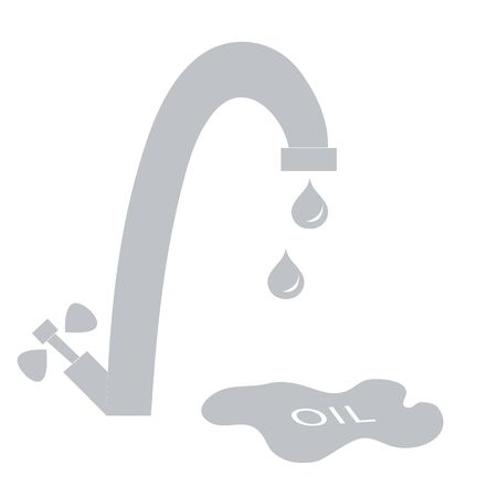 Stylized icon of the faucet with drops of fuel and the inscription oil in a puddle on a white backgroundのイラスト素材