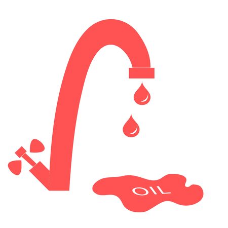 Stylized icon of the faucet with drops of fuel and the inscription oil in a puddle on a white backgroundのイラスト素材