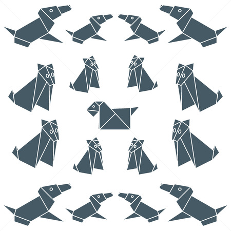 Set of origami paper dog on a white backgroundのイラスト素材