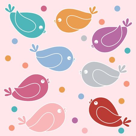 Cute picture with colorful cartoon birds on a white backgroundのイラスト素材