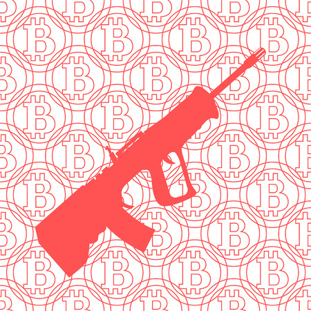 Picture about transactions in bitcoin: rifle on the background of bitcoinのイラスト素材