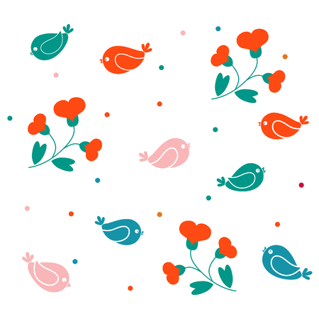 Cute picture with colorful cartoon birds on a white backgroundのイラスト素材