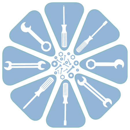 Nice picture of a colored scheme with different tools on a white backgroundのイラスト素材