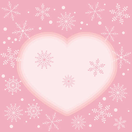 Winter illustration with variety of snowflakes and heart on a colored background.のイラスト素材